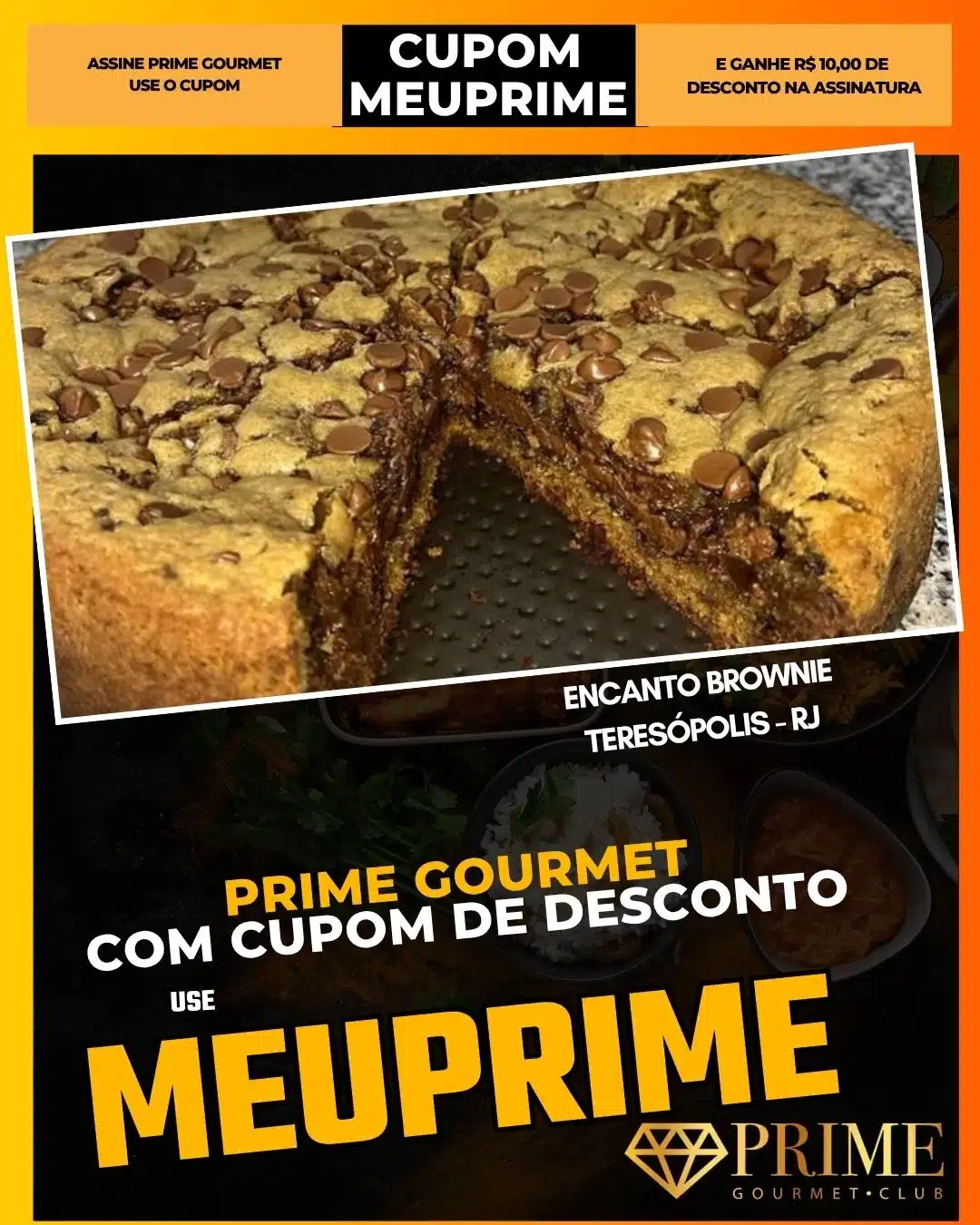 Brownie recheado com gotas de chocolate e cupom