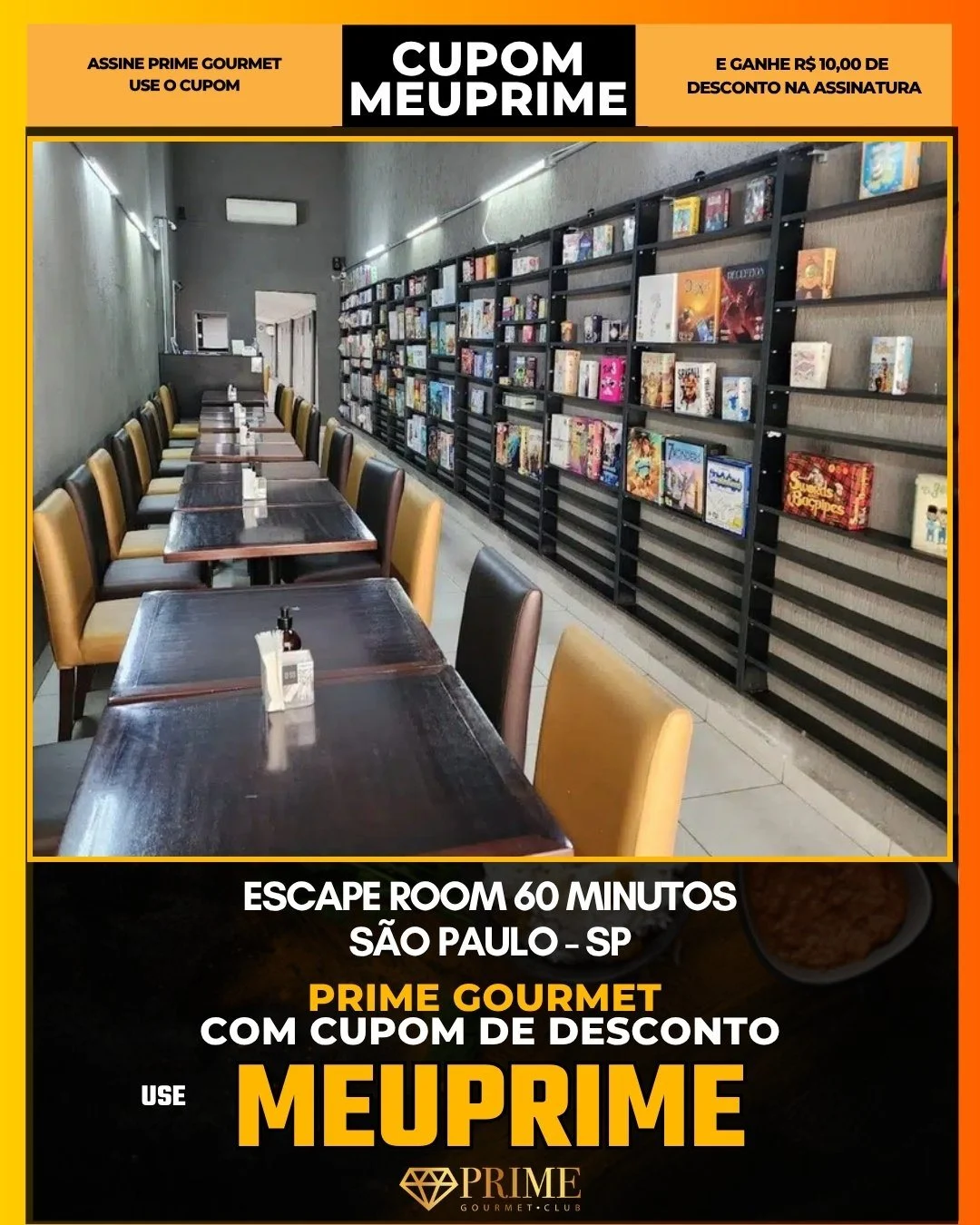 Escape Room 60 Minutos em São Paulo - cupom Prime Gourmet MEUPRIME com R$10 de desconto